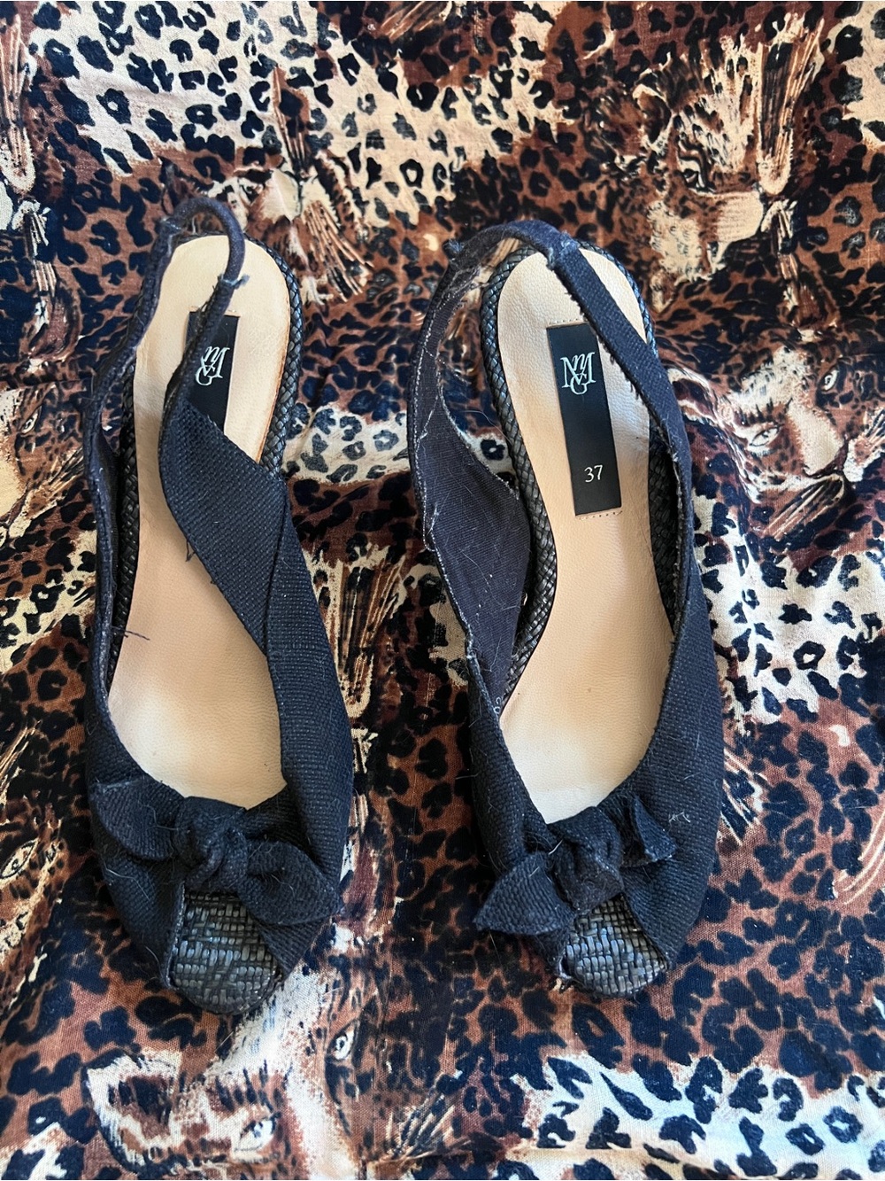Vintage Black Slingback Wedge Mules with Bow